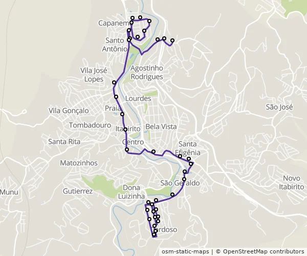 Mapa do itinerário da linha