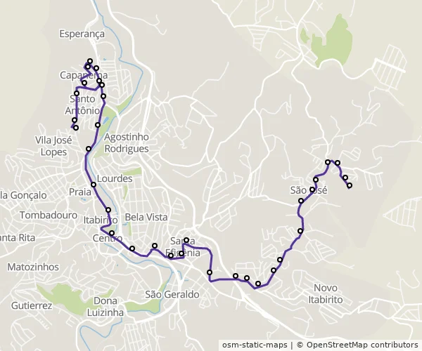 Mapa do itinerário da linha
