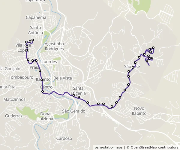 Mapa do itinerário da linha
