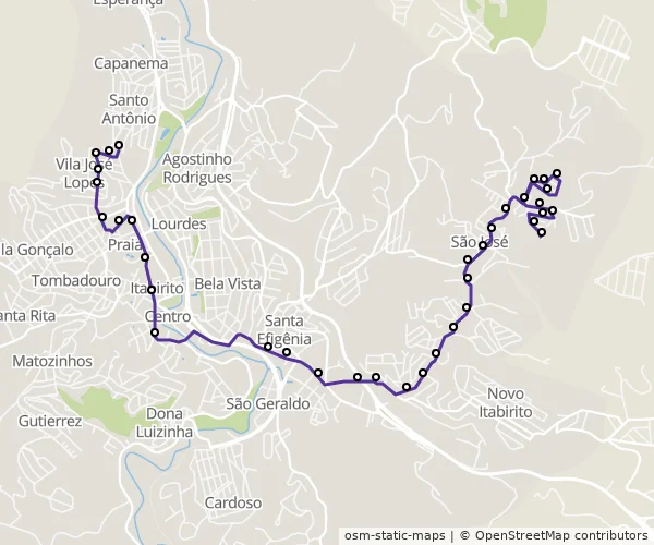 Mapa do itinerário da linha