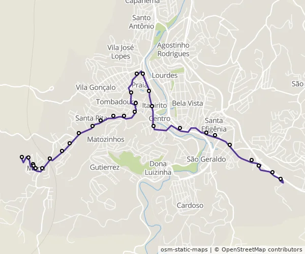 Mapa do itinerário da linha