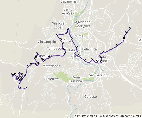 Mapa do itinerário da linha
