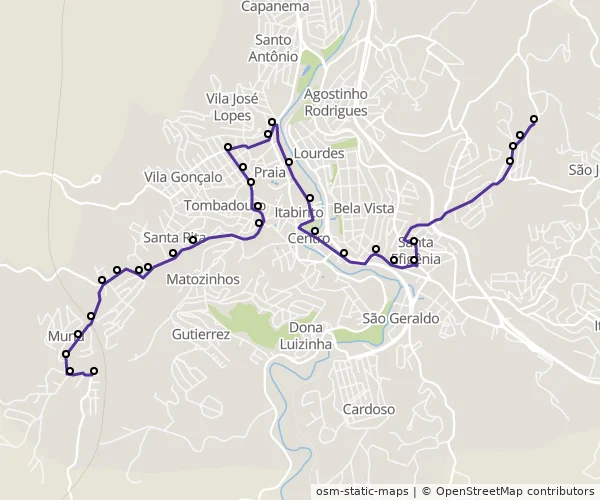 Mapa do itinerário da linha