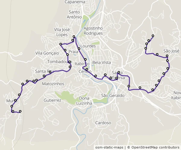Mapa do itinerário da linha