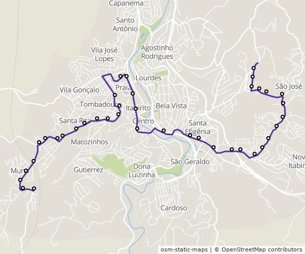 Mapa do itinerário da linha