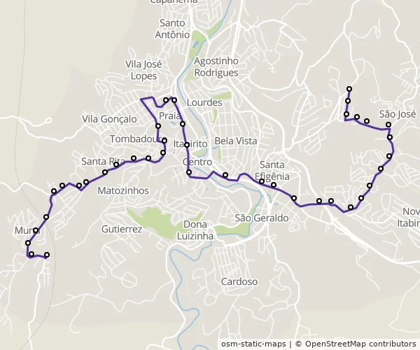 Mapa do itinerário da linha