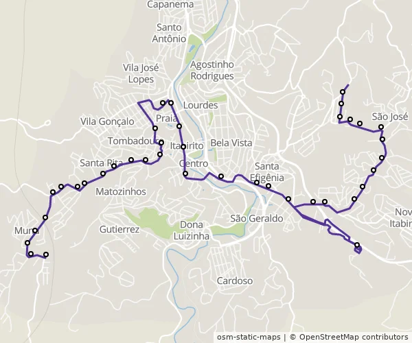 Mapa do itinerário da linha