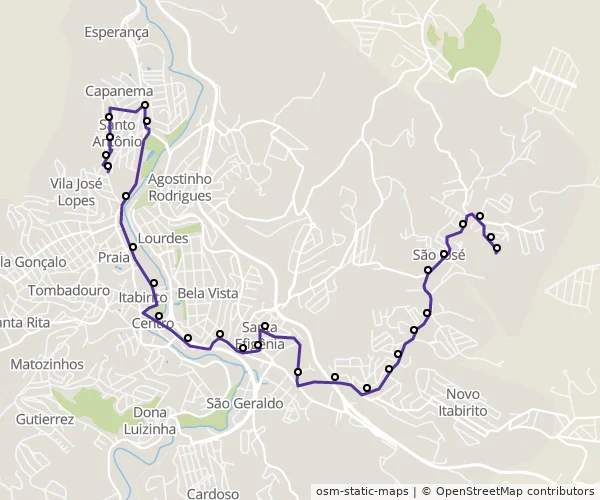 Mapa do itinerário da linha