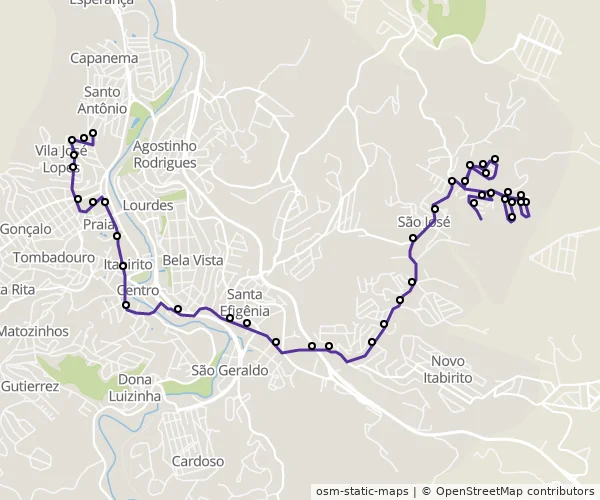 Mapa do itinerário da linha
