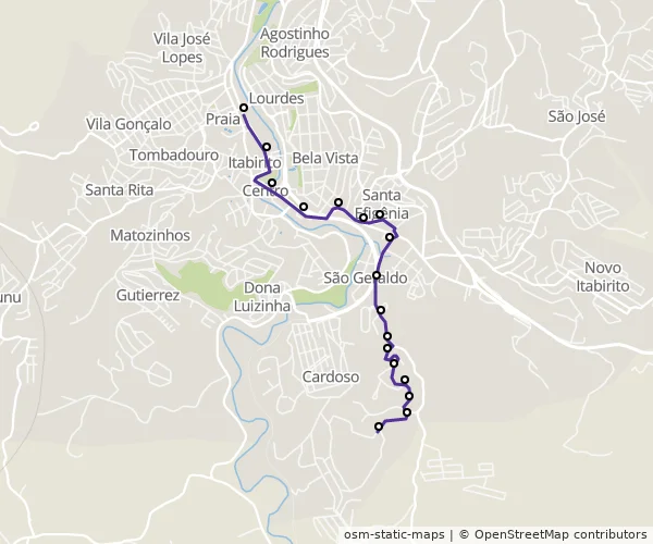Mapa do itinerário da linha