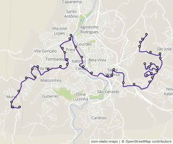 Mapa do itinerário da linha