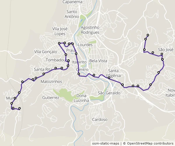 Mapa do itinerário da linha