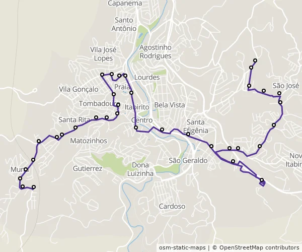 Mapa do itinerário da linha