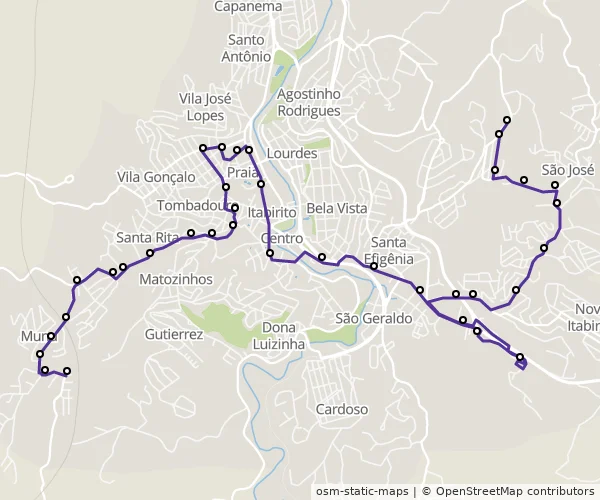 Mapa do itinerário da linha