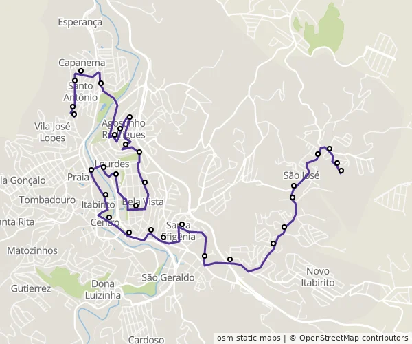 Mapa do itinerário da linha