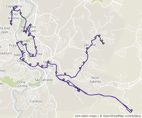 Mapa do itinerário da linha