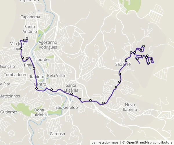 Mapa do itinerário da linha