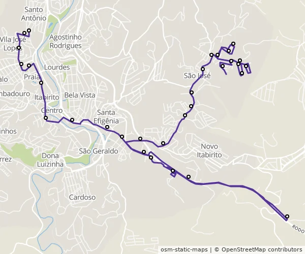 Mapa do itinerário da linha