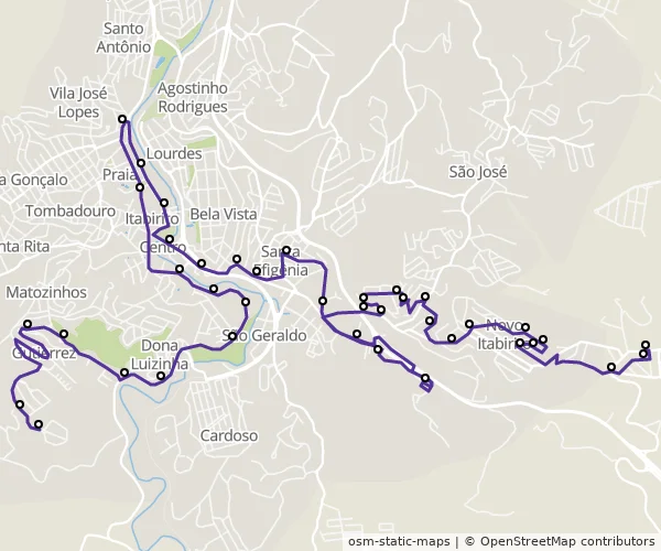 Mapa do itinerário da linha