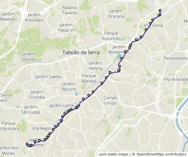 Mapa do itinerário da linha