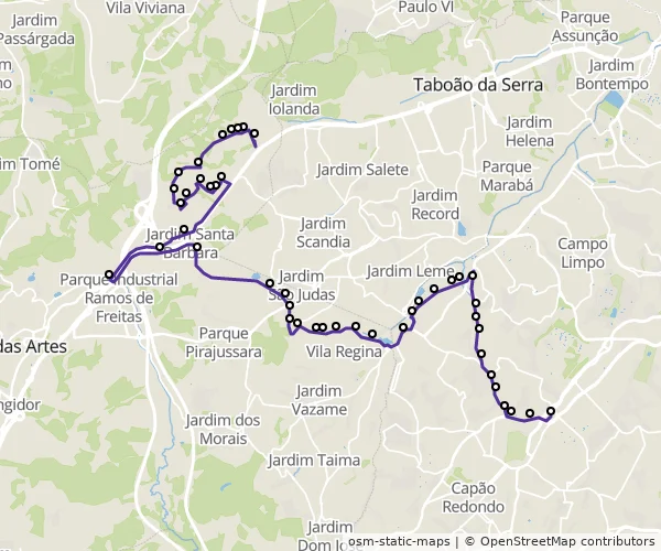 Mapa do itinerário da linha