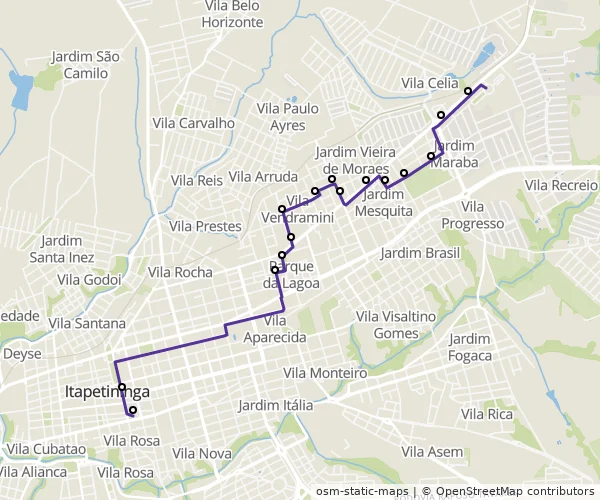Mapa do itinerário da linha