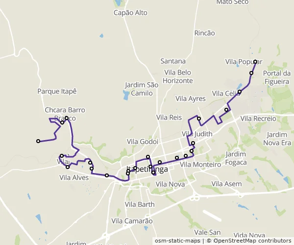 Mapa do itinerário da linha
