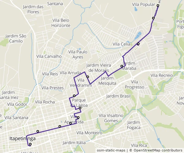 Mapa do itinerário da linha