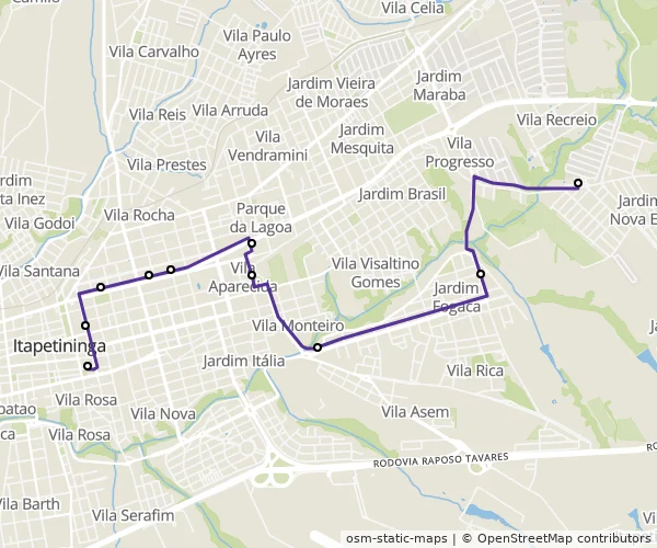 Mapa do itinerário da linha