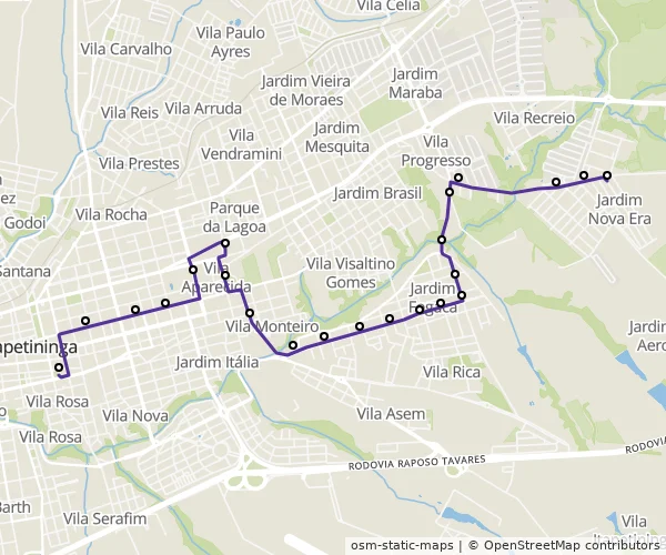 Mapa do itinerário da linha