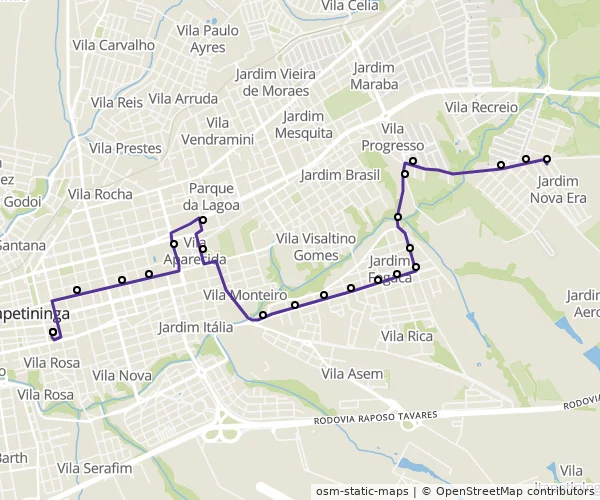 Mapa do itinerário da linha