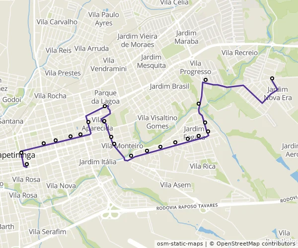 Mapa do itinerário da linha