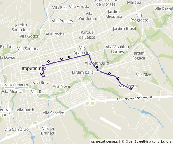 Mapa do itinerário da linha