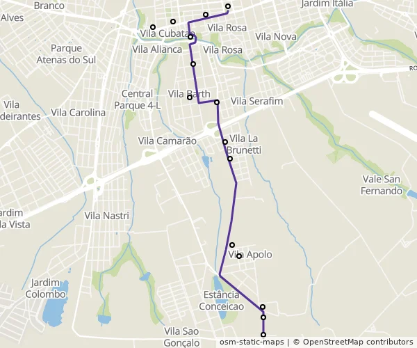 Mapa do itinerário da linha