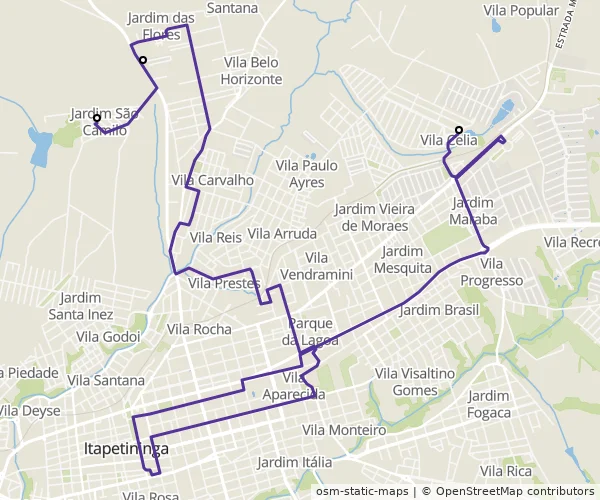 Mapa do itinerário da linha
