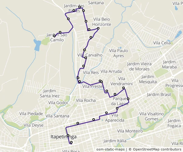 Mapa do itinerário da linha
