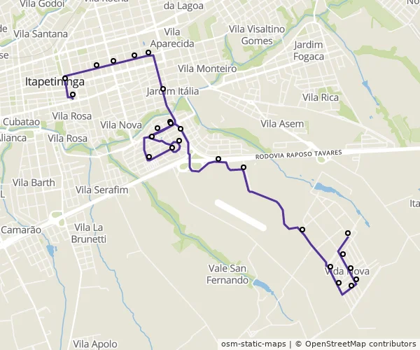 Mapa do itinerário da linha