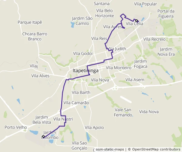 Mapa do itinerário da linha