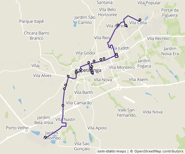 Mapa do itinerário da linha