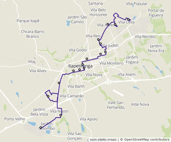 Mapa do itinerário da linha