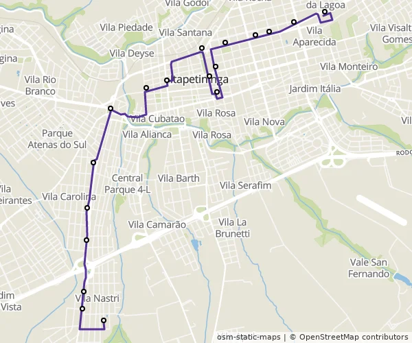 Mapa do itinerário da linha