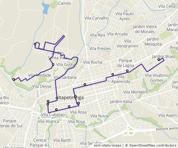 Mapa do itinerário da linha