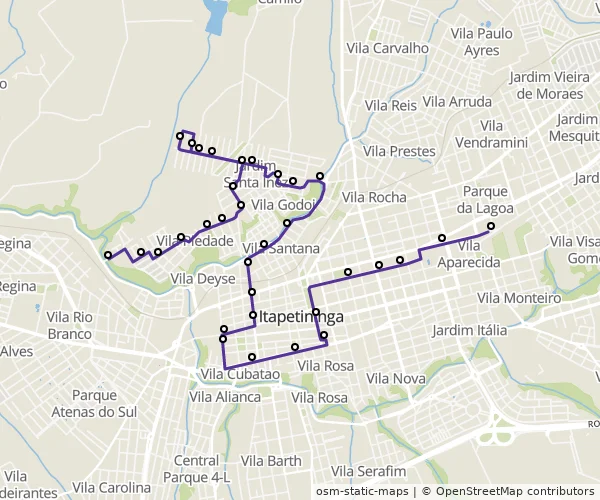 Mapa do itinerário da linha