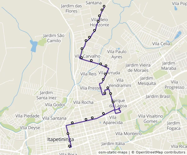 Mapa do itinerário da linha