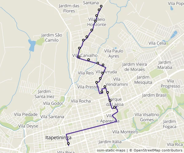 Mapa do itinerário da linha