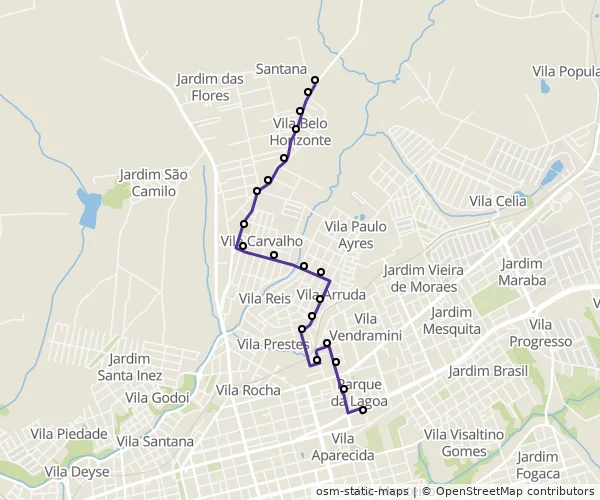 Mapa do itinerário da linha