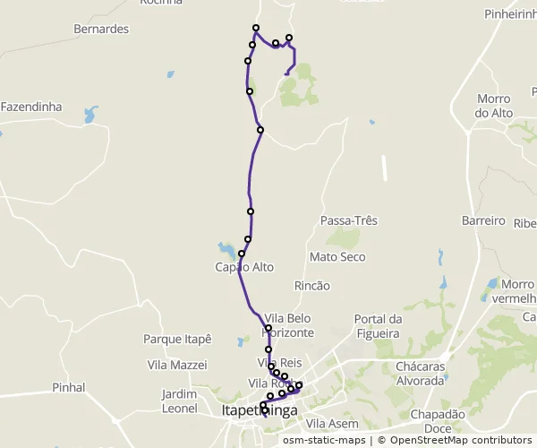 Mapa do itinerário da linha