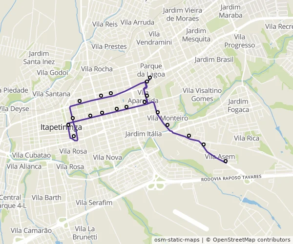 Mapa do itinerário da linha