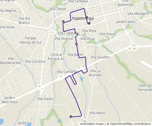 Mapa do itinerário da linha