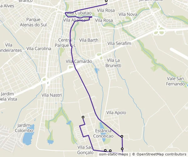 Mapa do itinerário da linha